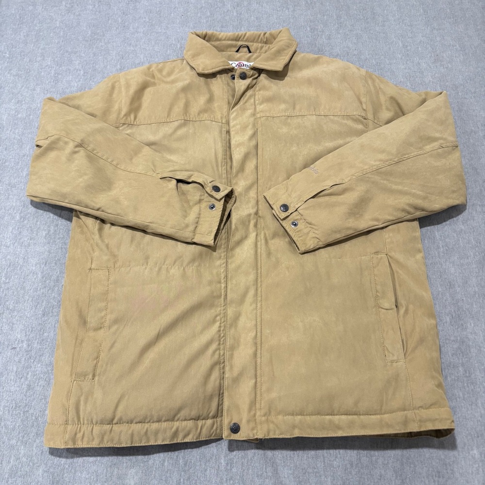 Columbia Mens Faux Suede Full Zip Jacket Tan Khaki Size L Outdoor Casual Coat